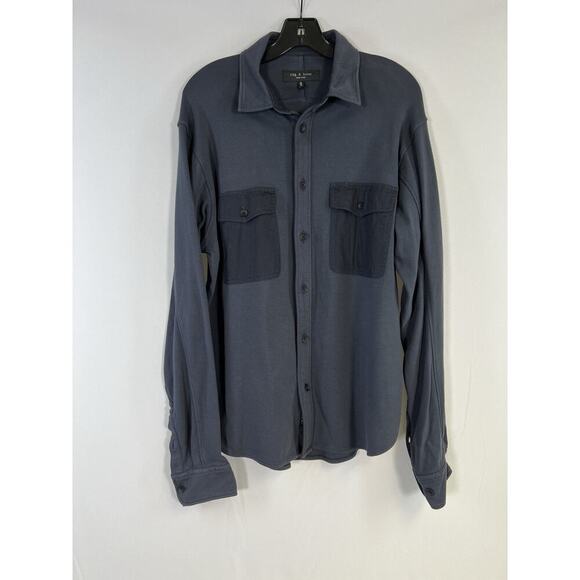 RAG & BONE Men's Blue Designer Dress Shirt Size M Front Pockets Cotton - Picture 1 of 11